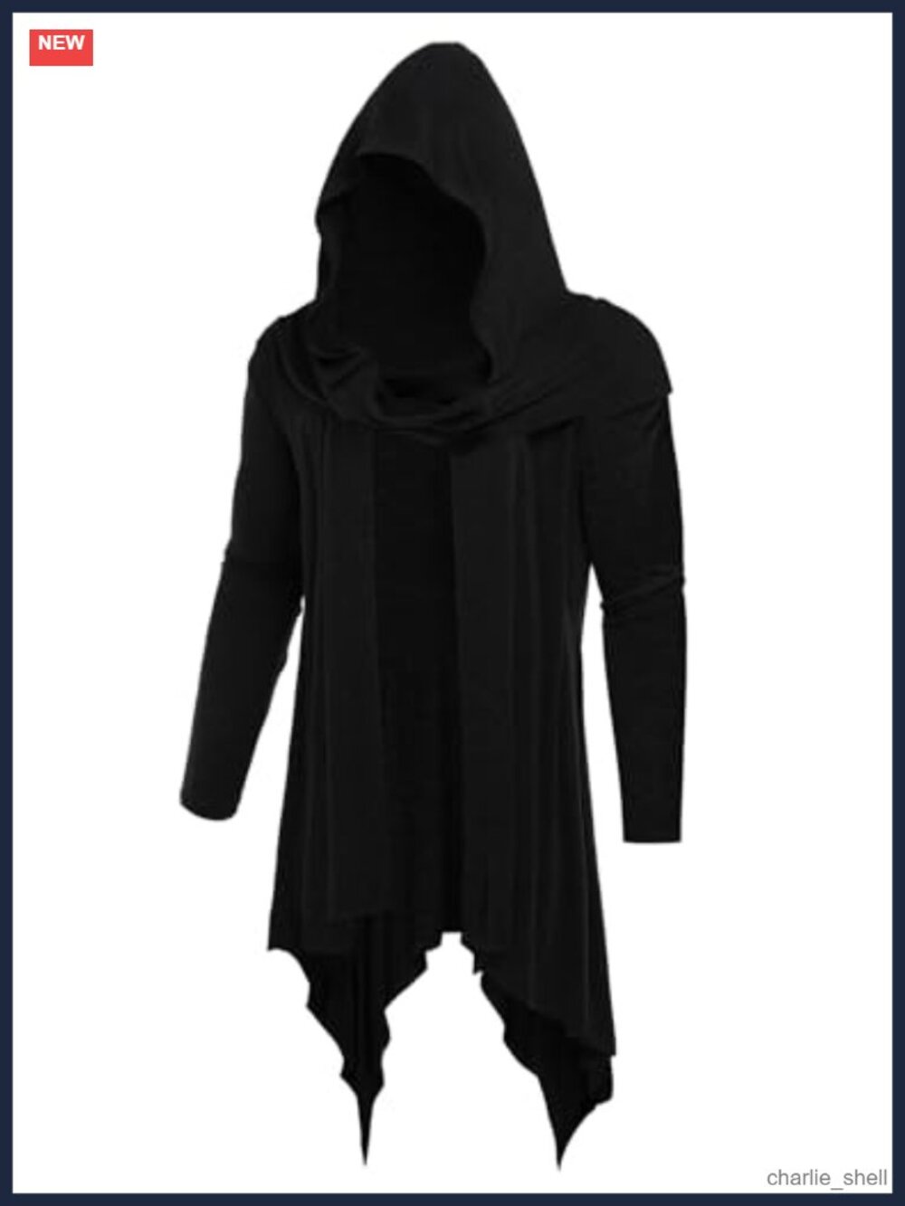 Mens Long Hooded Cardigan Ruffle Shawl Collar Open Front Drape Cape